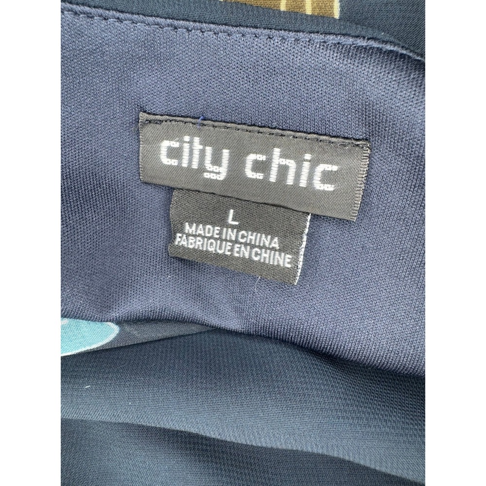 City Chic Floral Peplum Blouse Womens L Navy Blue Wrap V-Neck Long Sleeve Top - Picture 5 of 5